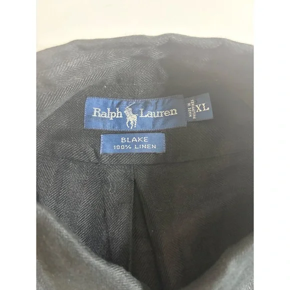 Ralph Lauren Blake Shirt Mens XL Black 100% Linen Short Sleeve Herringbone Pony - Picture 2 of 5